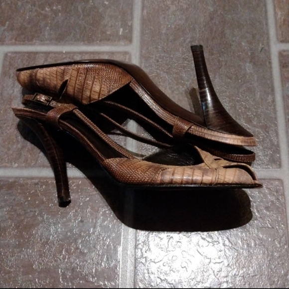 Stuart Weitzman croc embossed sling back heel sandal pump size 9 - Picture 2 of 7